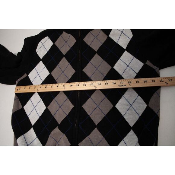 Guess Sweater Men Extra Large Black White Gray Argyle Diamond Full Zip - Picture 7 of 10
